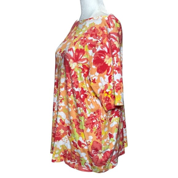 Charter Club Top Womens Floral Print Pima Cotton T-Shirt 2X Short Sleeve Orange - Picture 2 of 6